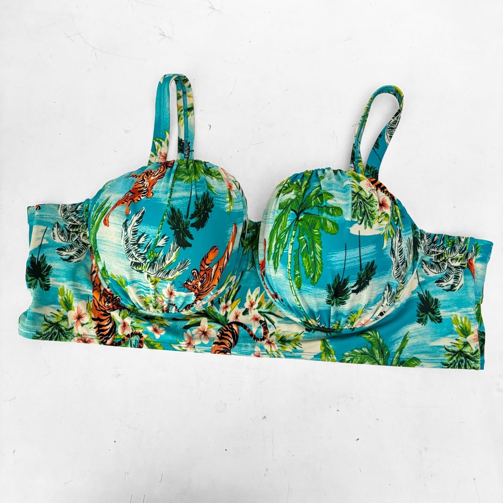 Torrid Retro Underwire Ruched Bikini Top Tiger Tropic Plus Size 4X DD/F‎ Pinup - Picture 2 of 9